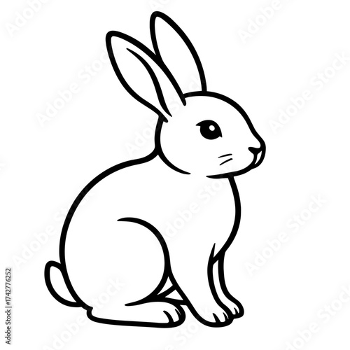 Cartoon rabbit illustration in black and white sitting sideways  