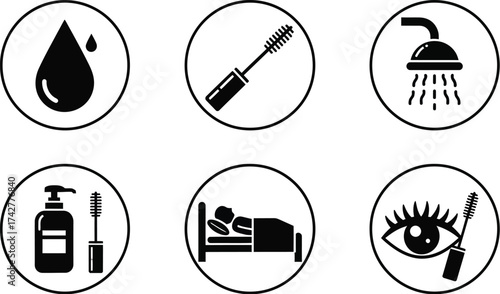 Daily beauty routine icons set vector graphic illustration editable vector