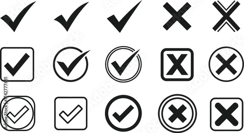 Check mark and cross mark vector icon set for design needs editable vector