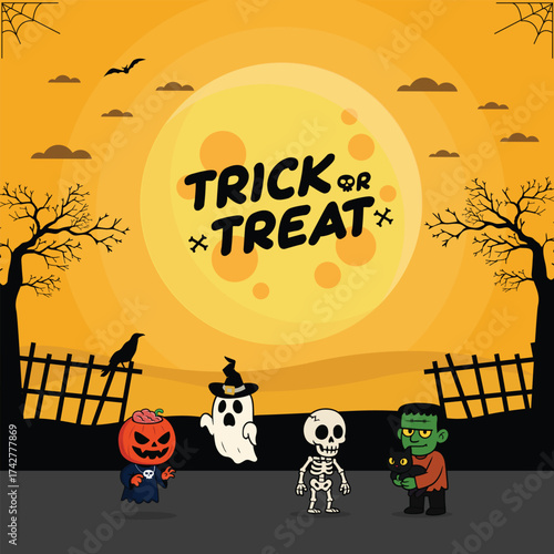 Happy Halloween scary pumpkin monster and Ghost friends. character and poster design