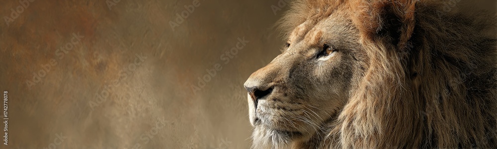 Fototapeta premium Majestic male lion observing the horizon