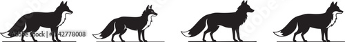 Four Black Fox Silhouettes in a Row Side View Vector, AI Generative

