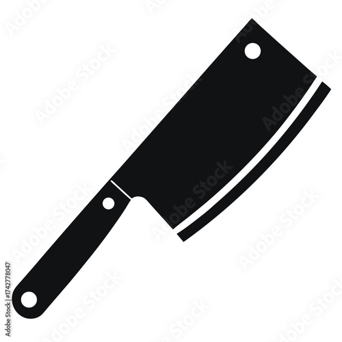 A solid black cleaver knife is seen with two holes in it