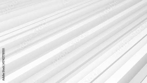 Elegant light grey white background. Diagonal white 3D stripes animation. Digital minimal geometric animated pattern