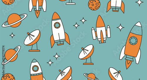 Space rocket planet seamless pattern vector background art editable vector