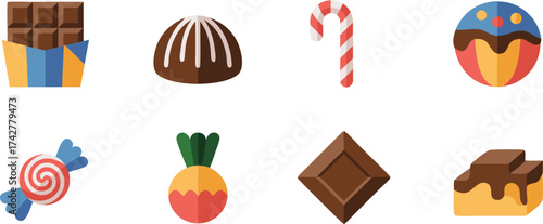 A Collection of Sweet Treats and Desserts Illustrated in a Geometric Style Icon Format