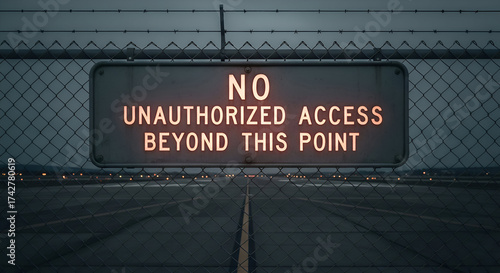Restricted Zone Sign: No Unauthorized Access Beyond, Airport Night Atmosphere