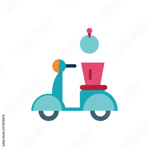 Vibrant cartoon scooter swiftly delivers a package express shipping fast delivery service