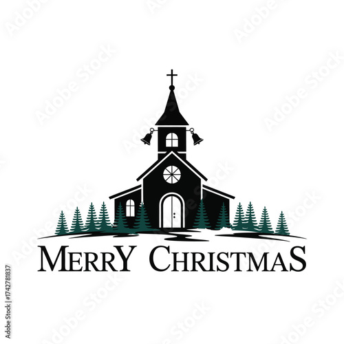 Merry Christmas Church Holiday Celebration Festive Illustration Design