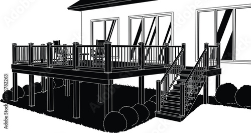 Backyard deck design ideas for home improvement and outdoor editable vector