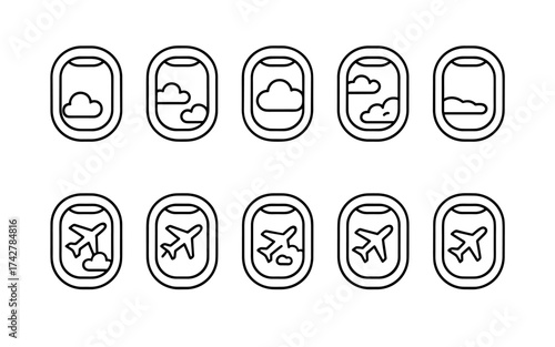 Airport & Air Travel Line Icons – Flight, Security, and Baggage Essentials