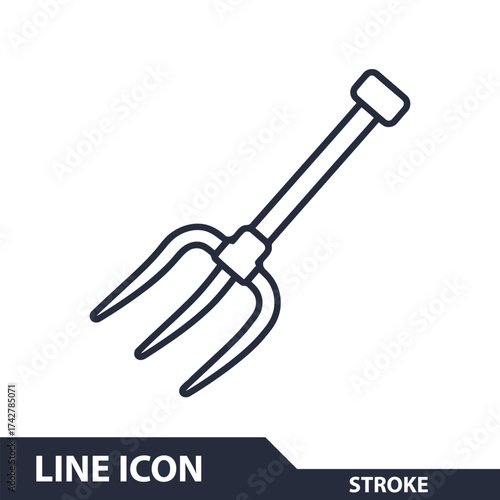 Minimalist pitchfork stroke icon for farming gardening and agriculture vector outline