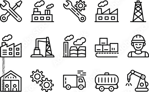 Industrial Icons: Factories, Tools, Transportation, and Workers