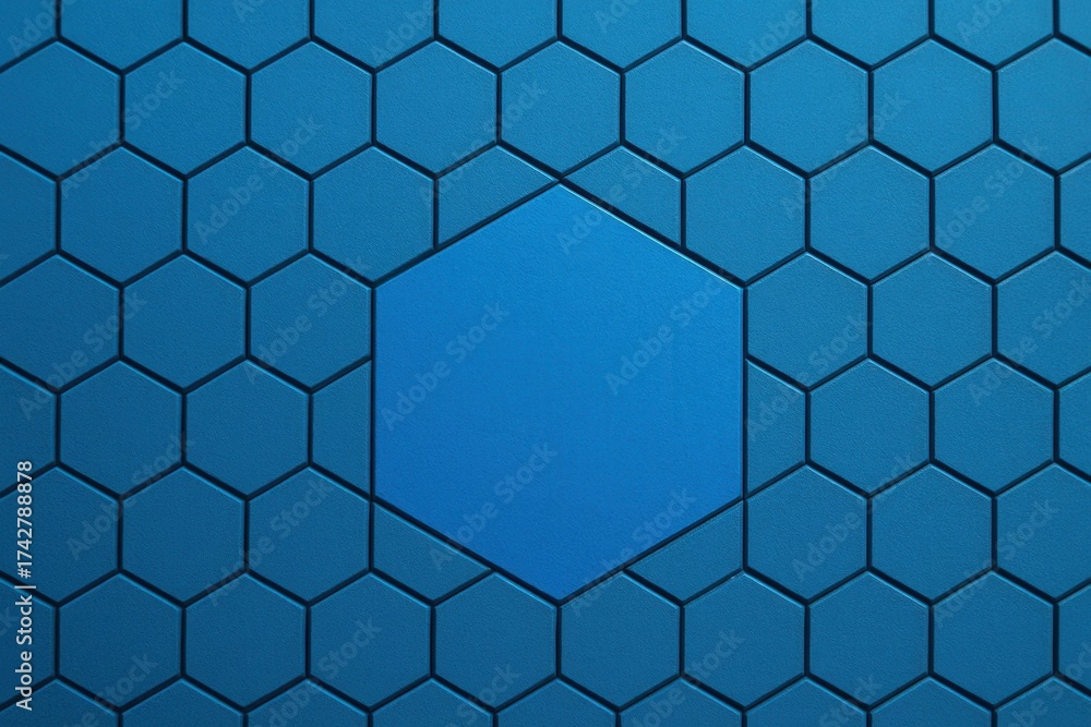 Fototapeta premium A Deep Blue Honeycomb Pattern with a Lone Isolated Hexagon