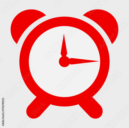 Red Retro Alarm Clock — Minimalist Flat Design Classic Time Icon