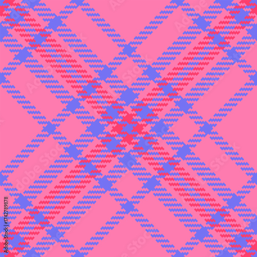 Windowpane check background seamless, artistic fabric texture tartan. Selection plaid textile vector pattern in pink and indigo colors.