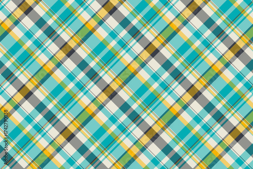 Striped seamless plaid pattern, adorable texture vector check. France background fabric tartan textile in teal and cyan colors.