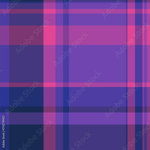 Reel plaid vector seamless, poncho texture fabric check. Graphic background textile pattern tartan in indigo and magenta colors.