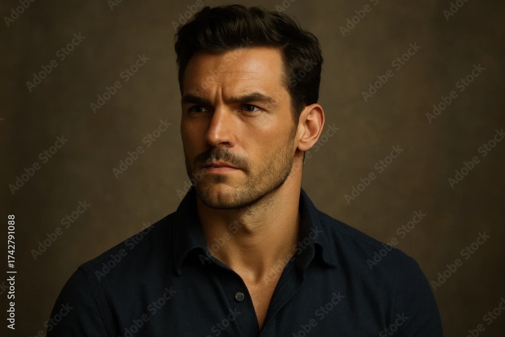 Fototapeta premium A man in deep thought against a textured backdrop