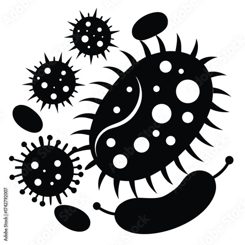 Monochrome depiction features diverse microscopic organisms, showcasing unique shapes and structural variations for scientific visual