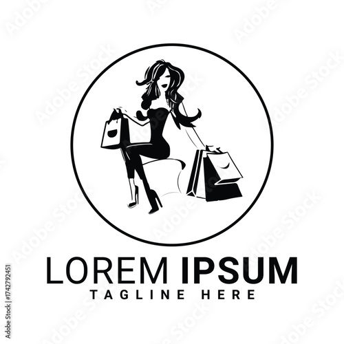 27.eps gril soping vector logo design 