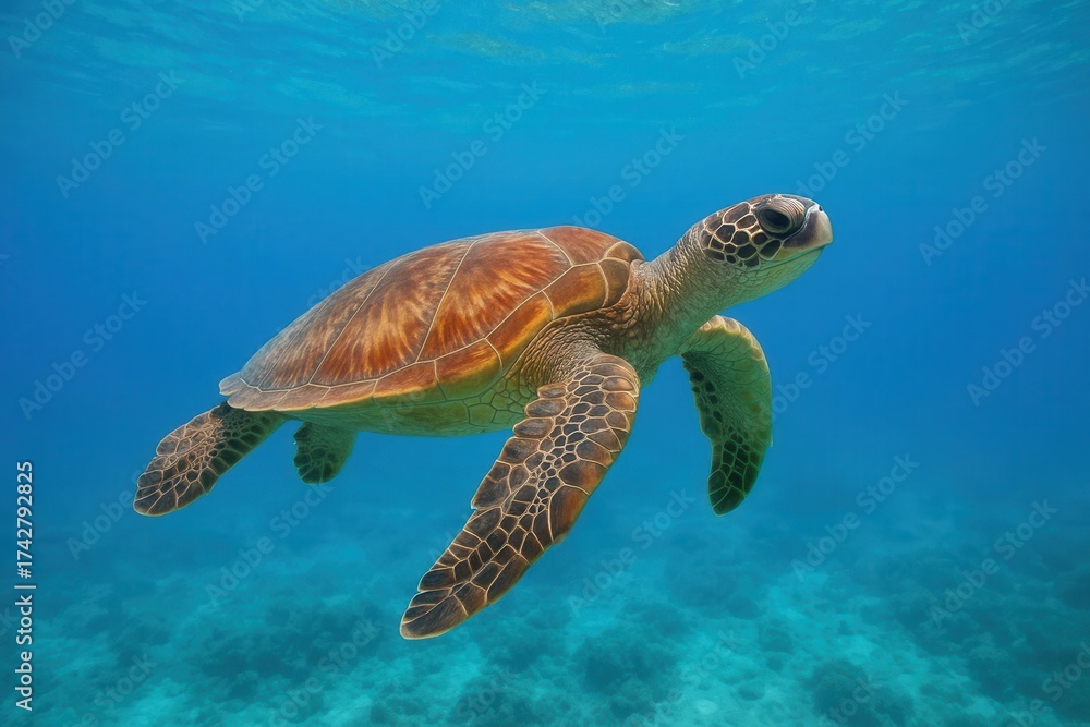 Fototapeta premium a gentle sea turtle gracefully swims amidst the vibrant coral reef