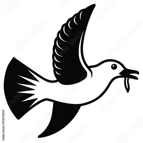 flying gull with fish vector art