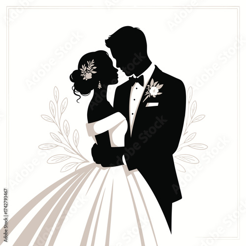 Elegant wedding silhouette vector art celebrating love with sophisticated groom and bride illustration vector