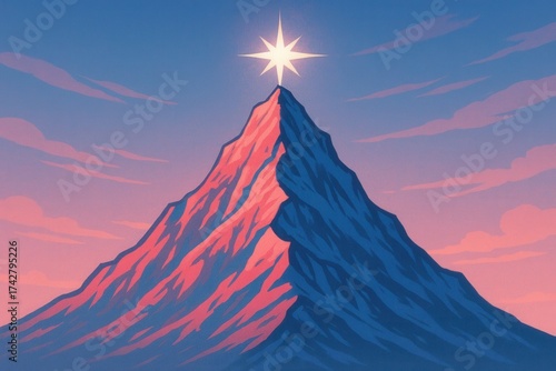 A Star-Crowned Mountain at Sunset