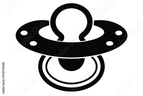 Simple black baby soother with a symmetric form and white dots in the shield