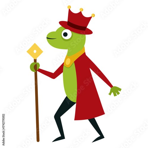 Vector art illustration of a frog walking in royal attire