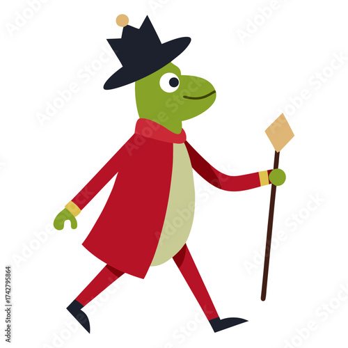 Vector art illustration of a frog walking in royal attire