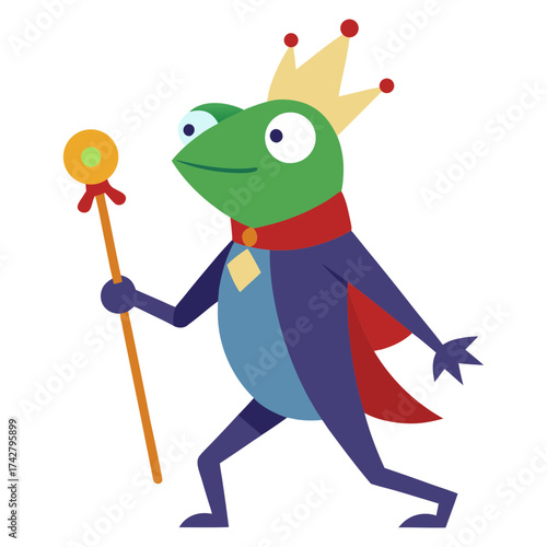 Vector art illustration of a frog walking in royal attire