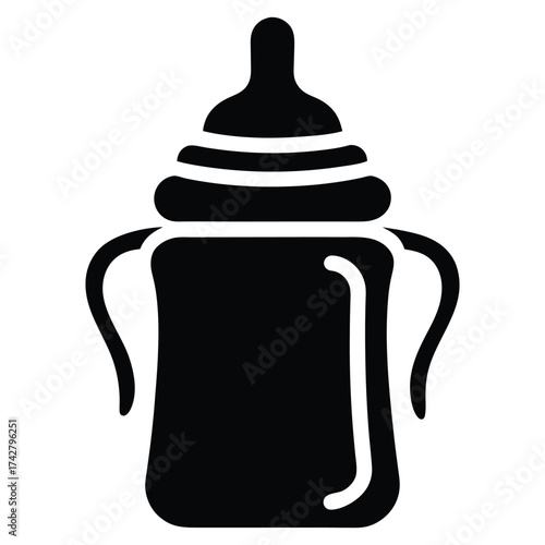 Black silhouette of baby bottle equipped with ergonomic handles for easy grip