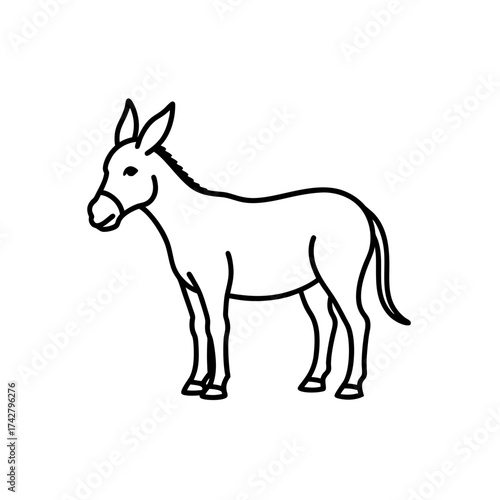 Simple outline drawing of a donkey on transparent background