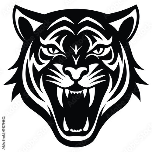 tiger roar head  frontal  vector icon on white bac