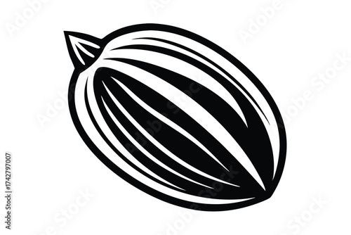 Minimalist black and white anise seed features curved stripes in simple, elegant style