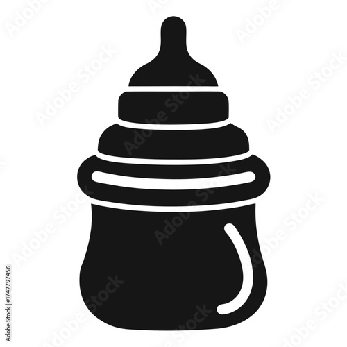 A monochrome baby bottle stands elegantly, ready for the next feeding session