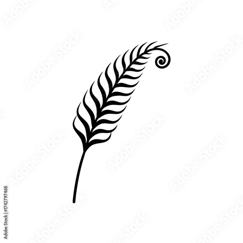 Simple black feather with curled end design silhouette