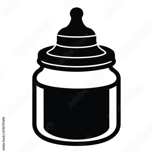 A simple black and white baby bottle outline shows pure nourishment symbol