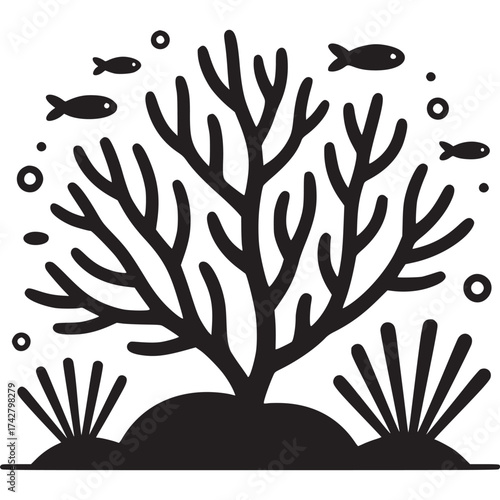 Vector art of black coral and fish