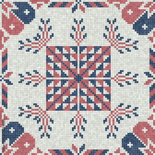 Mosaic tiles seamless pattern composition with traditional Palestinian motif. Editable vector background for print, background, web, wrapping.