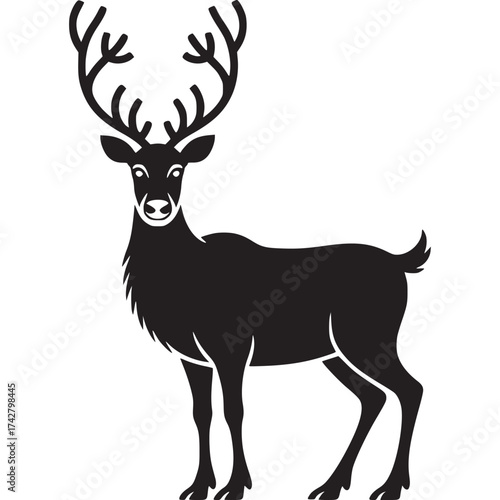 Vector art of black silhouette of a reindeer