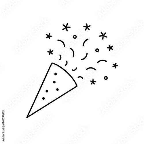 Confetti popper with stars and dots on transparent background
