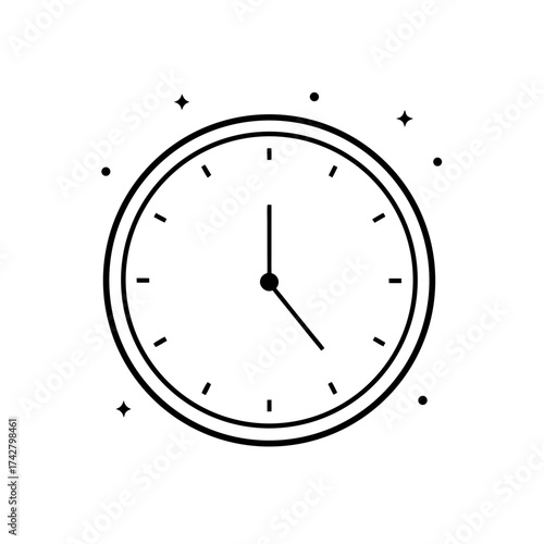 Simple clock with sparkles around it on transparent background