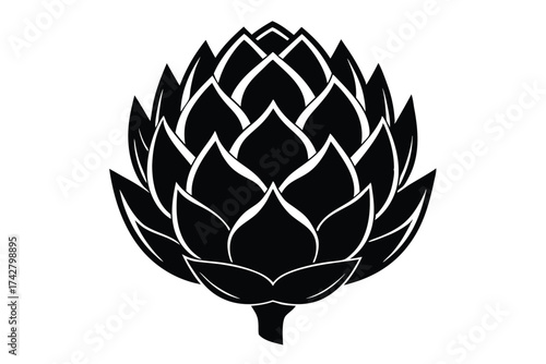 Elegant stylized hop cone showcases intricate layered bracts in striking monochrome artwork