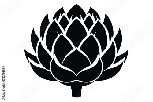 Silhouette artichoke stands beautifully alone showing its many leaves and its rounded stem