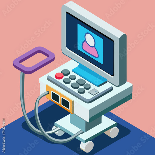 Isometric Ultrasound Machine Displaying Baby Image