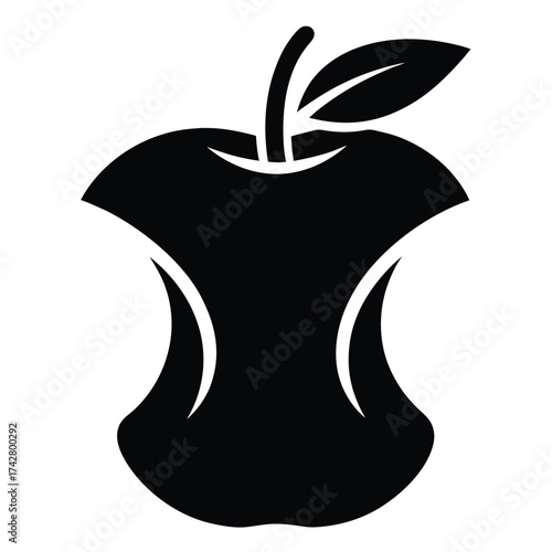 Solid apple core with a leaf symbolizes consumption and leftover fruit in a simple form
