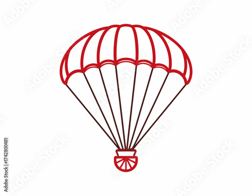 A simple red parachute illustration against a clean white background with a minimalist design.